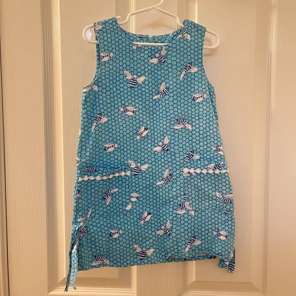 Lilly Pulitzer Blue Busy Bees Shift Dress Honeycomb Bee Girls Size 5